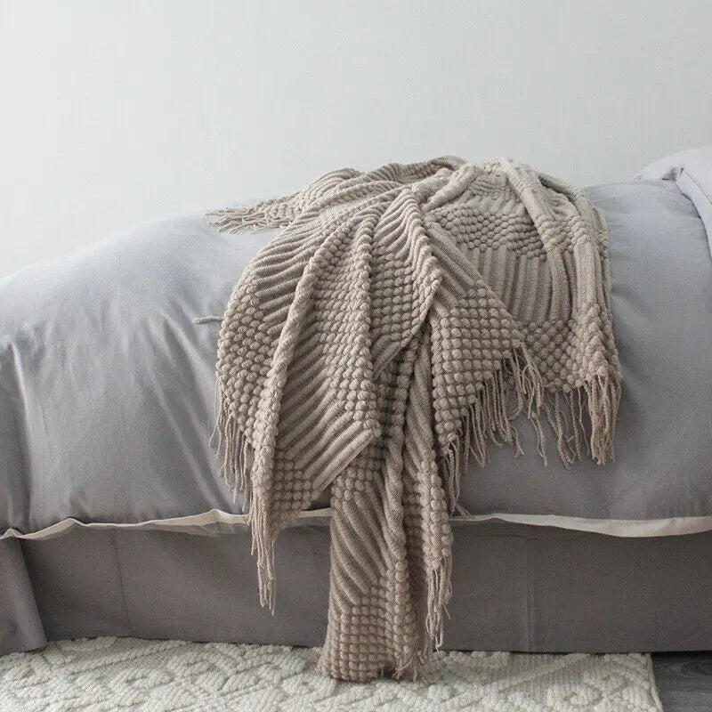 Nordic Plaid Knit Tassel Blanket