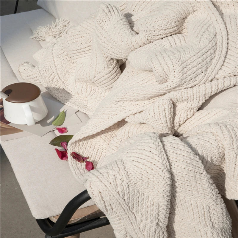 Chenille Plaid Knitted Throw Blanket