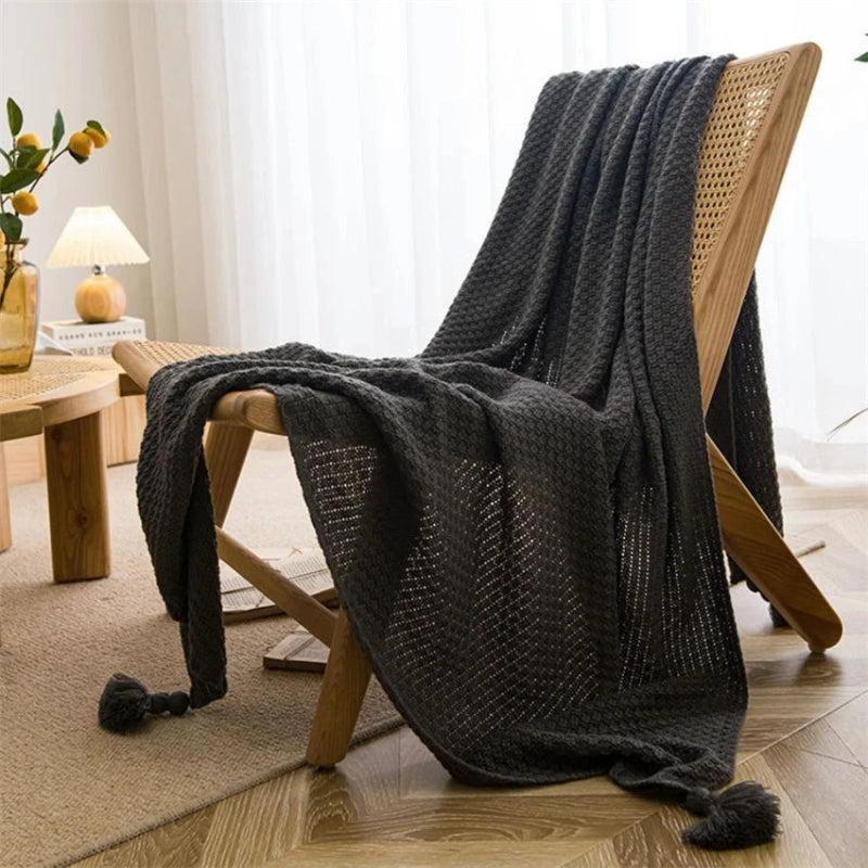 Nordic Chunky Waffle Embossed Throw Blanket with Tassel