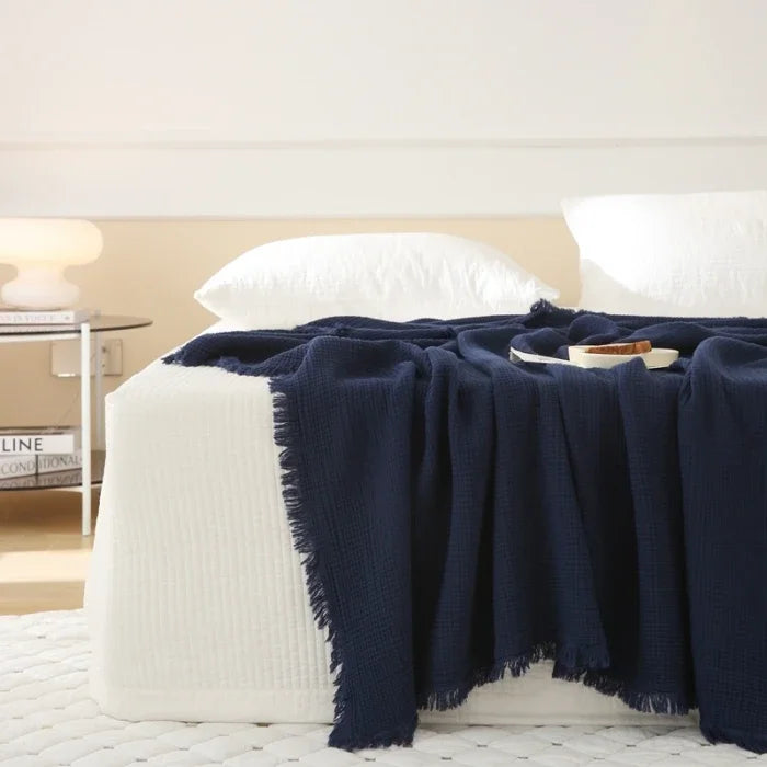 Japanese Cotton Four-Layer Yarn Blanket with Fringed Edges