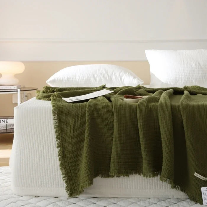 Japanese Cotton Four-Layer Yarn Blanket with Fringed Edges